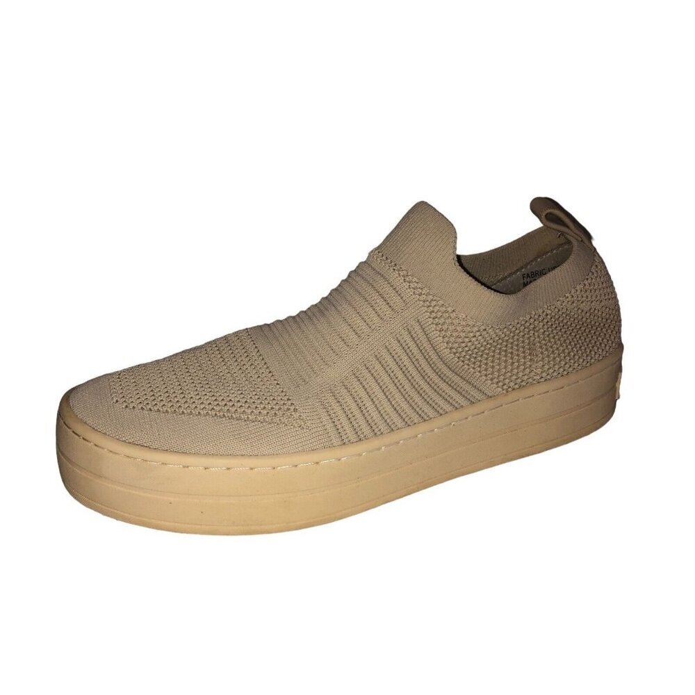 J Slides Womens Size 8 Tan Knit Top Hilo Slip On Platform Sneakers Casual Shoes